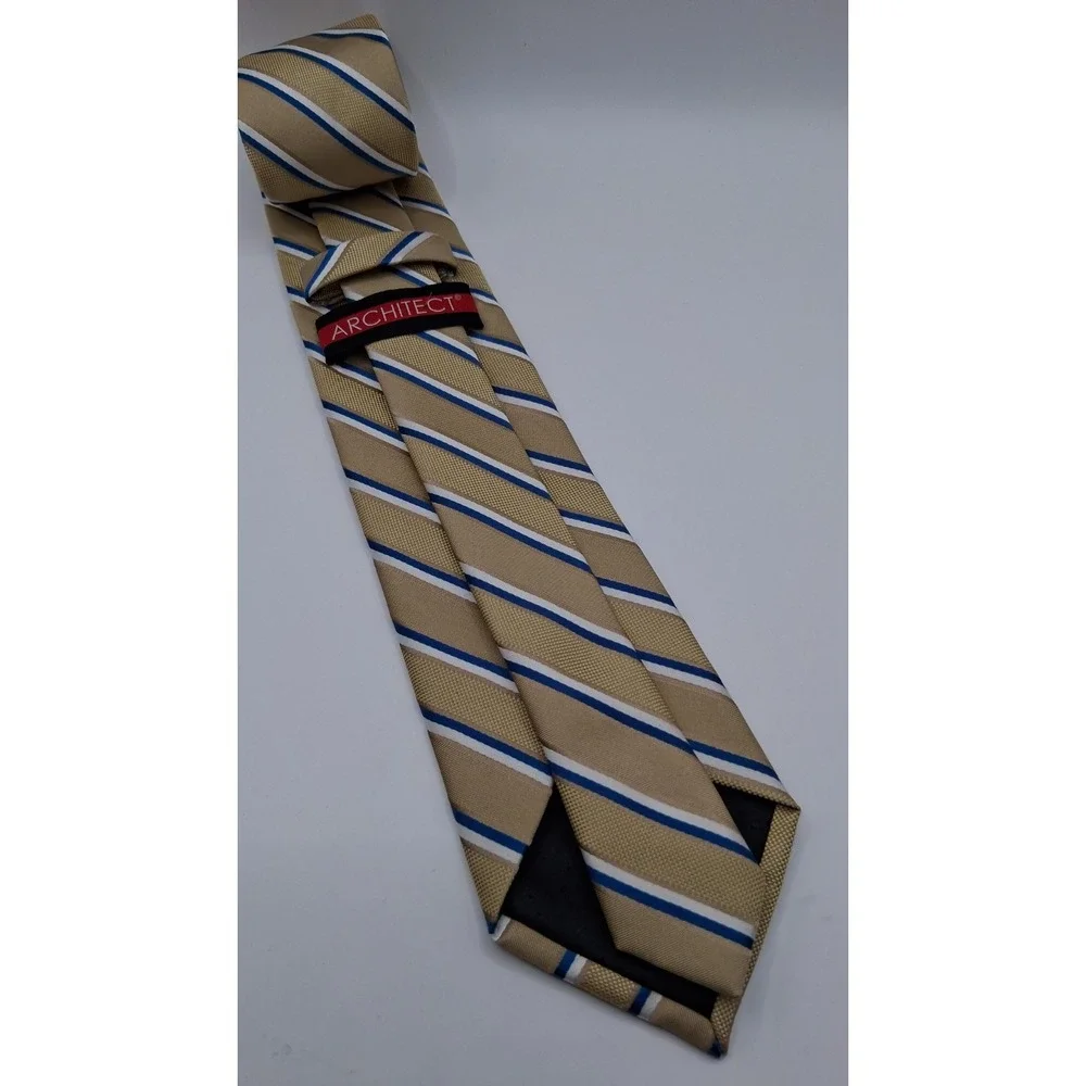 Men's Tie Yellow Blue Striped 100% Silk Designer Necktie